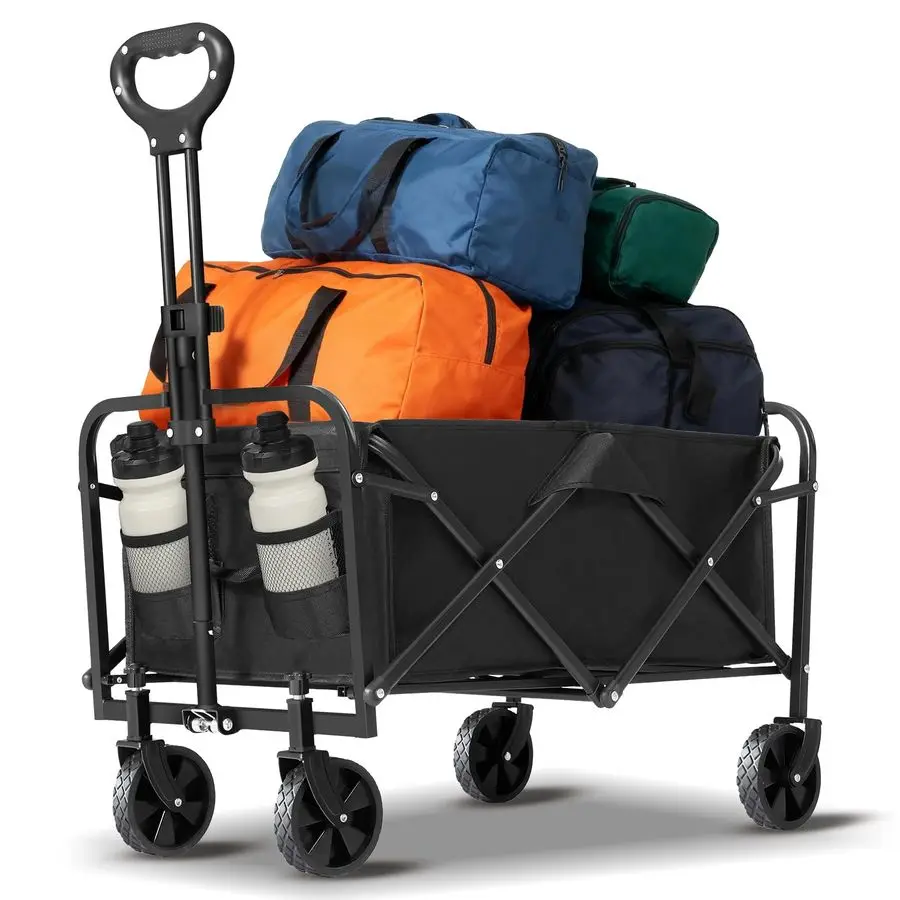 

Carts Foldable with Wheels,Portable Utility 220lbs Collapsible Wagon Cart for Grocery,Sports,Garden,Beach,Shopping,CampingBlack