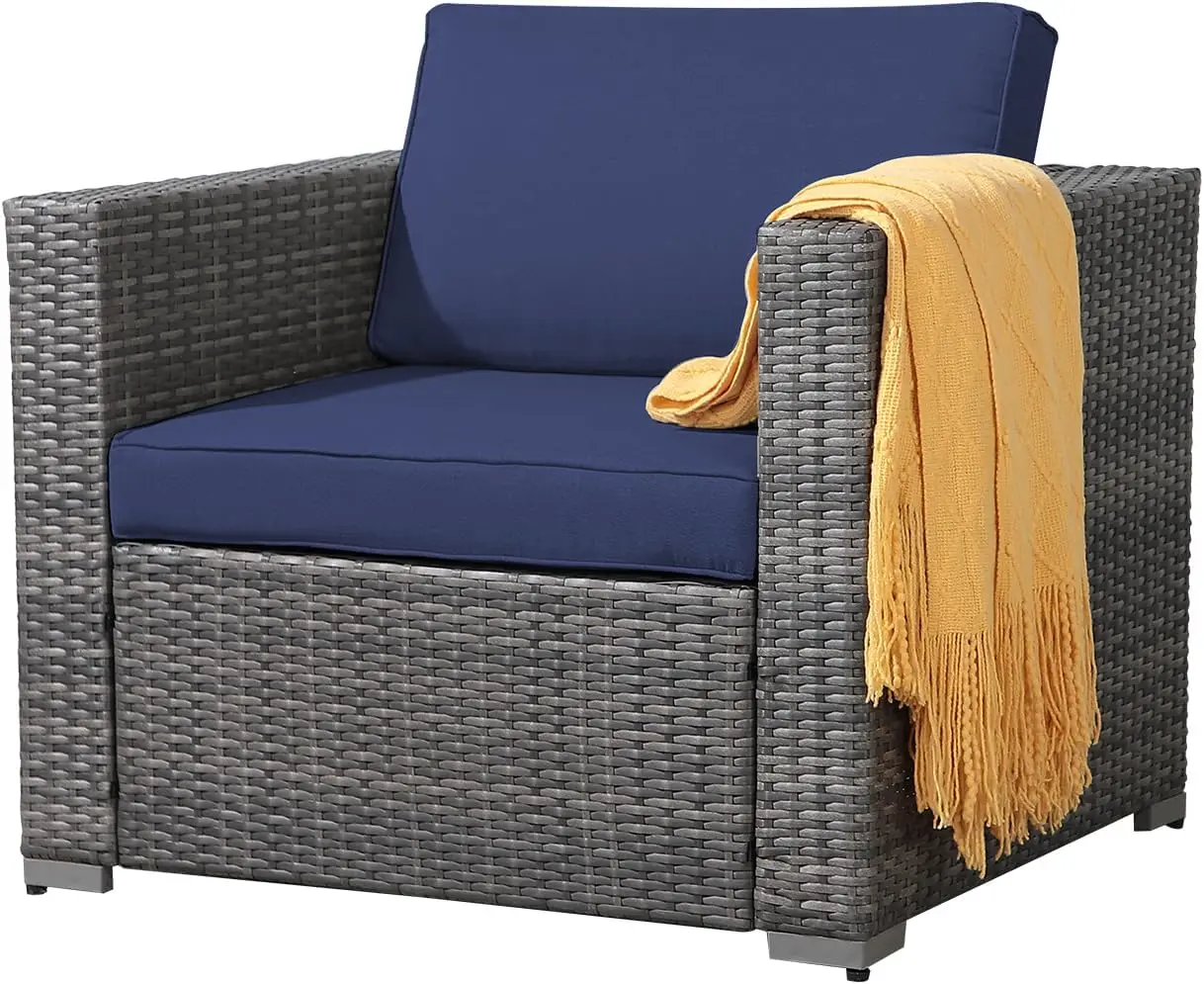 Outdoor Armchair, All-WeatherPE Wicker Rattan Sectional Sofa, Patio Seating for Balcony Garden Porch Pool