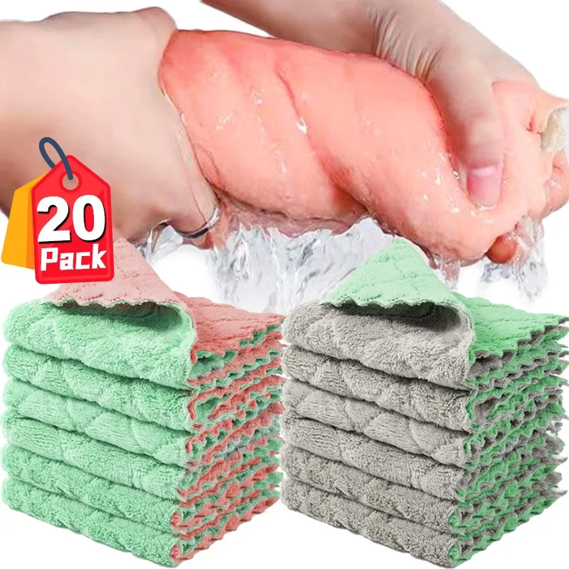 Super Absorbent Cleaning Cloths Kitchen Microfiber Towel Non-stick Oil Dishcloths Rags Scouring Pad Car Window Wipes Clean Tools