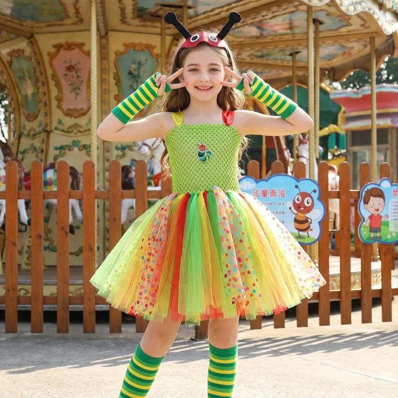 Green Fluffy Tulle Tutu Dress Theeper Handmade Mesh Stage Performance Gown Holiday Carnival Banquet Birthday Photo Shoot Apparel