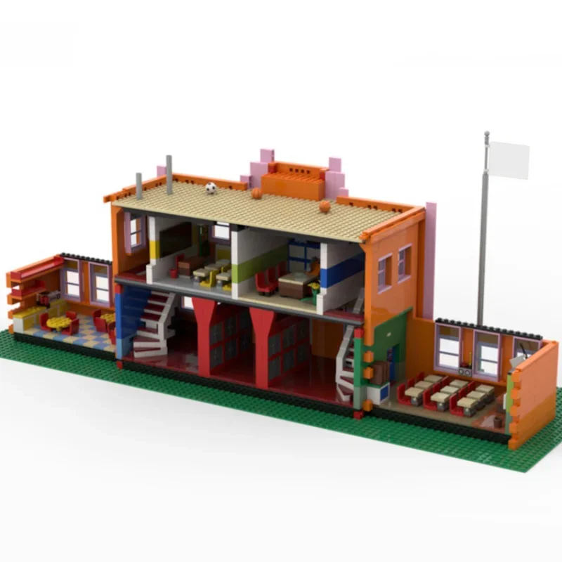 Escena de dibujos animados clásica, ladrillos diorama, bloques escolares, casa, ciudad, haus moc, para fanáticos, regalo de construcción, película para niños, producto de juguete, conjunto de decoración