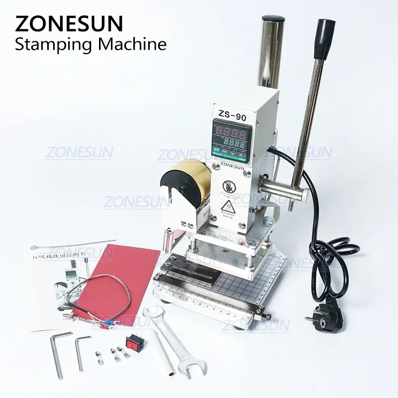 Zonesun Zs 90 Foliedruk Machine Drukt Simulator Papier Hout Pvc Card Leather Printer Embossing Machine Voor Leer