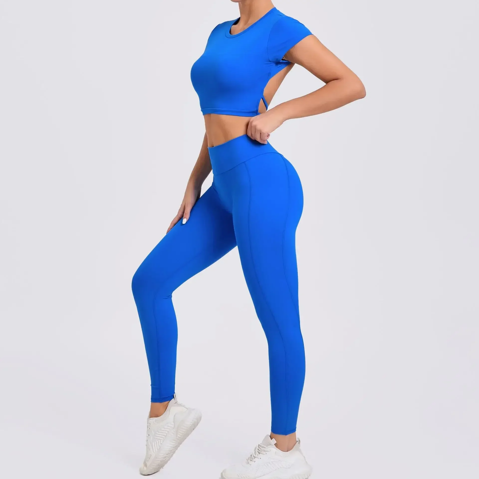 Seamless Yoga Sports Backless Cross Back Yoga Jumpsuit shorts Dance Running Fitness Integrated Hip Lifting Gym Set for Women