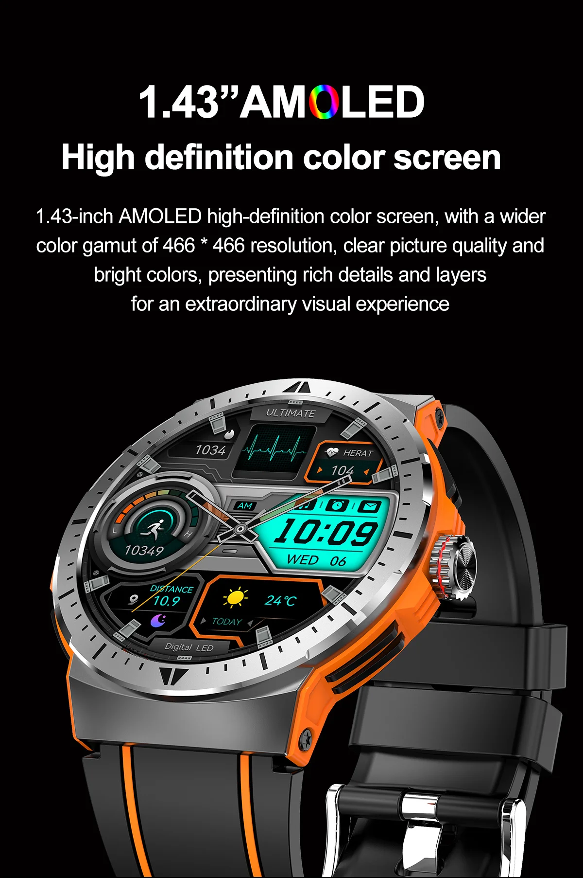 Nuovo Bluetooth Chiama Smart Watch da uomo NFC Monitoraggio della salute della frequenza cardiaca Fitness all'aperto 1.43 pollici 300mAh Smart Watch da uomo 2024