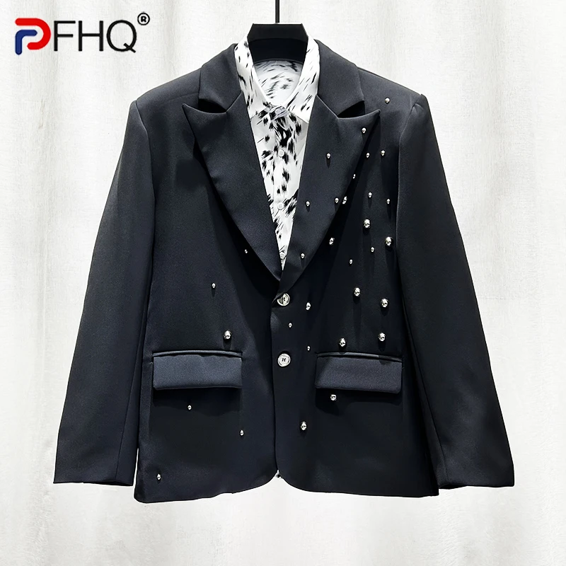 

PFHQ Men's Personalized Advanced Blazers Starry Sky Rivets Korean Version Loose INS Single Breasted Suit Jackets Autumn 21Z4185