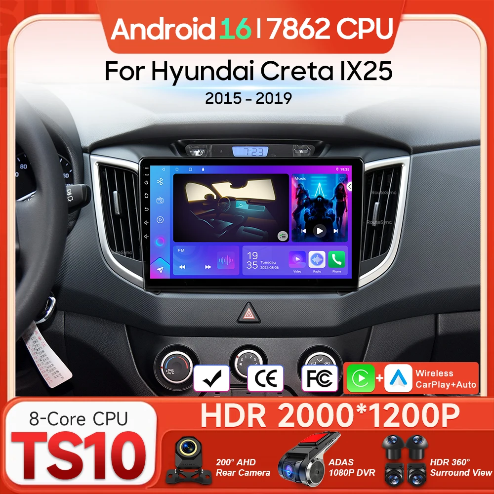 Android For Hyundai Creta IX25 2015 - 2019  Car Multimedia Player Wireless Carplay Auto Head Unit Radio Video Stereo Navigation