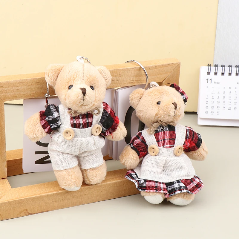 12cm kawaii Cartoon tragen Kleidung Bär Plüsch tier Schlüssel bund weiche ausgestopfte Puppe