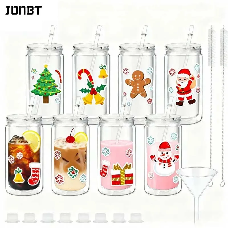 

Double Layer Plastic Water Cups With Straw Reusable Snow Globe Tumbler Cup Pre Drilled Hole for DIY Water Bottle Mason Jar Mugs