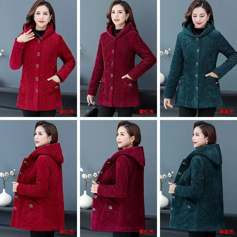 Corduroy Winter Coat Women Puffer Jacket Winter New Korean Style Long Ladies Over-the-knee Cotton Padded Jacket Keep Warm