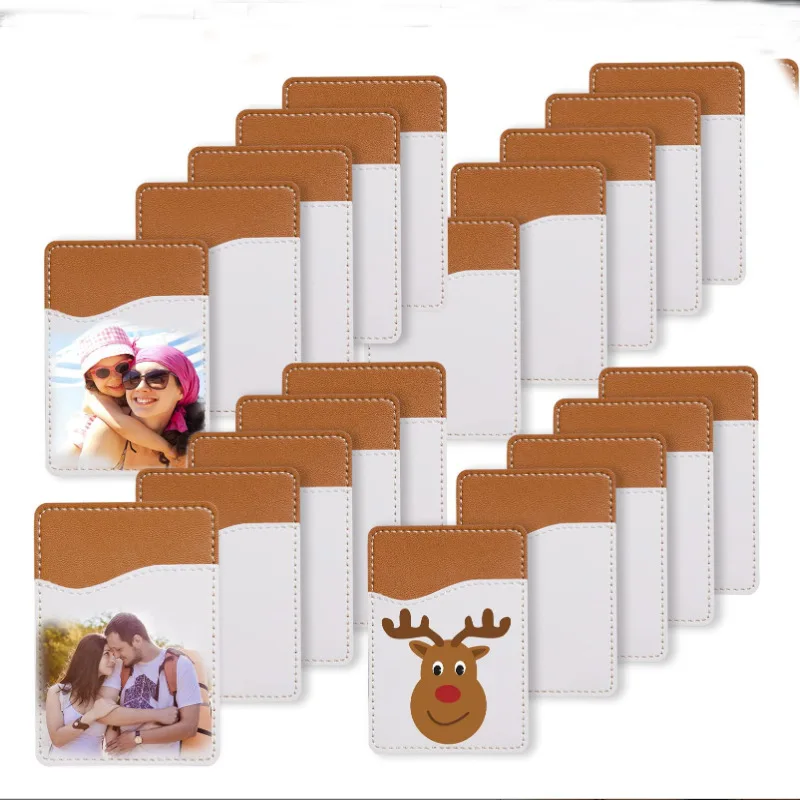 10pcs Sublimation Blank PU Leather Card Holder Printable Stickers Heat Press DIY For Phone Wallet Card Holder