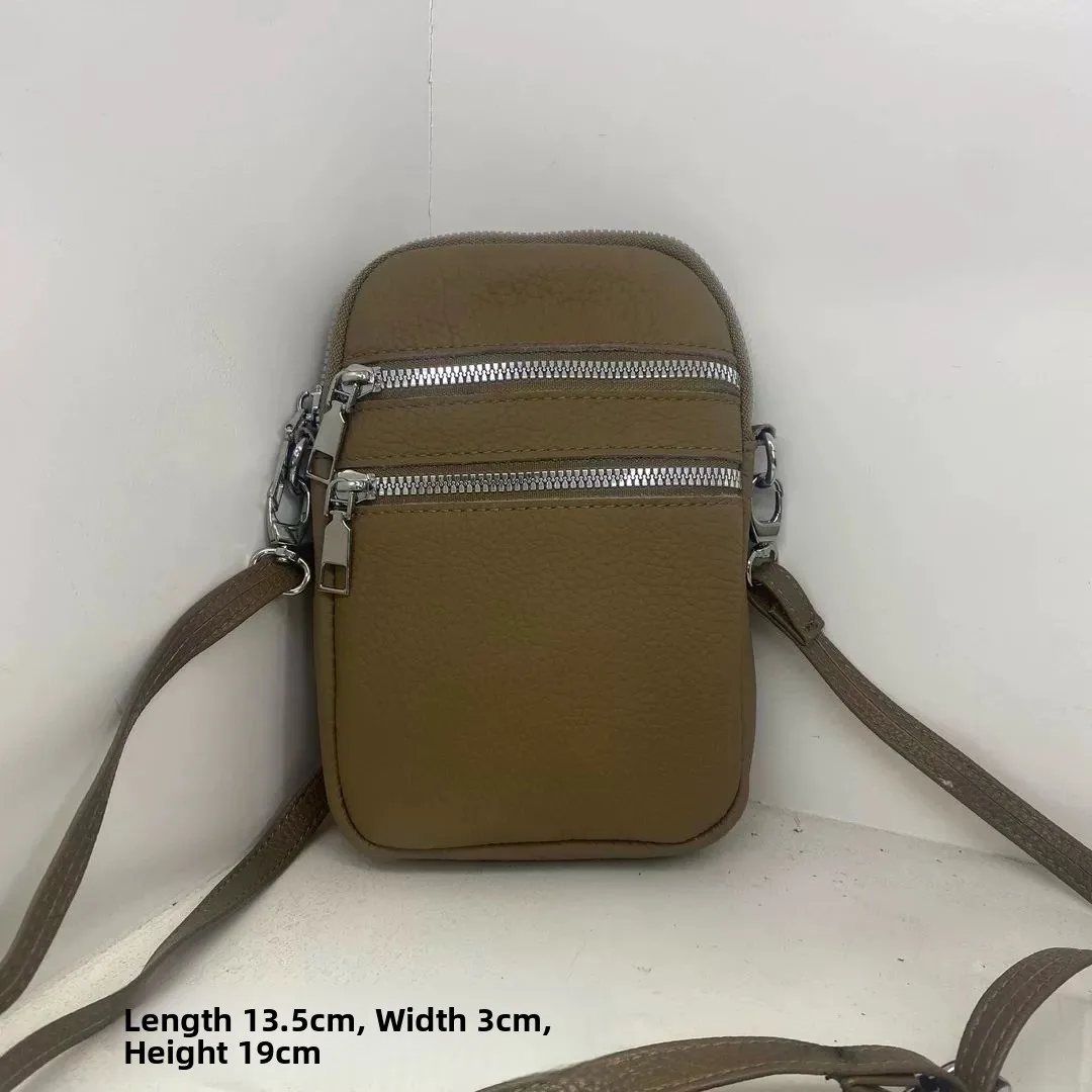 

Genuine Leather oulder Crossbody Bag for Women Mobile Phone Bag Briti Sle Square ape Youth Suitable Zipper Closure