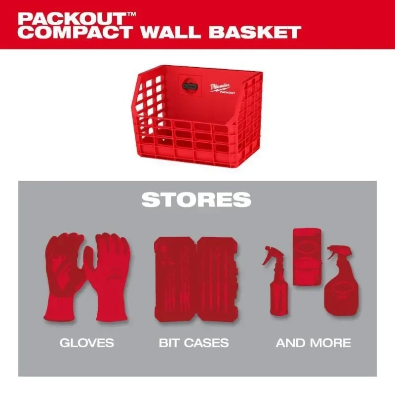 Milwaukee PACKOUT™ Compact Wall Basket Load Bearing 20 Pounds Deposit Drill Bit Box Glove Spare Parts MILWAUKEE Tools 48-22-8342