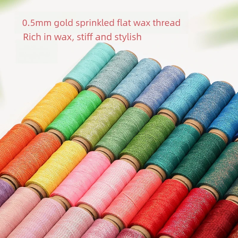 Hilo de Cera Plano Dorado de 0.5mm para Abalorios, Ideal para Pulseras, Collares, Punto de Cruz, Costura y Ganchillo, con Sensación Encerada, Rígido y Elegante