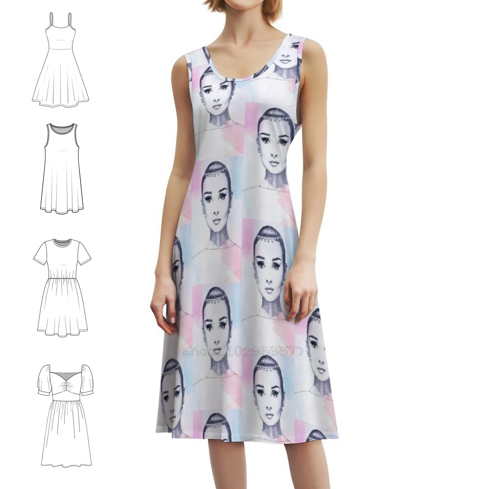 

Одри Хепберн Милое платье с вырезом Элегантное летнее праздничное платье для женщин Одри Хепберн Забавное лицо Фильм Женский