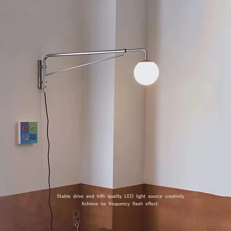 Bauhaus Medieval Long Arm French Style Master Bedroom Bedside Lamp, Dining Room Wall Lamp, Rotating Telescopic Bedroom Wall Lamp