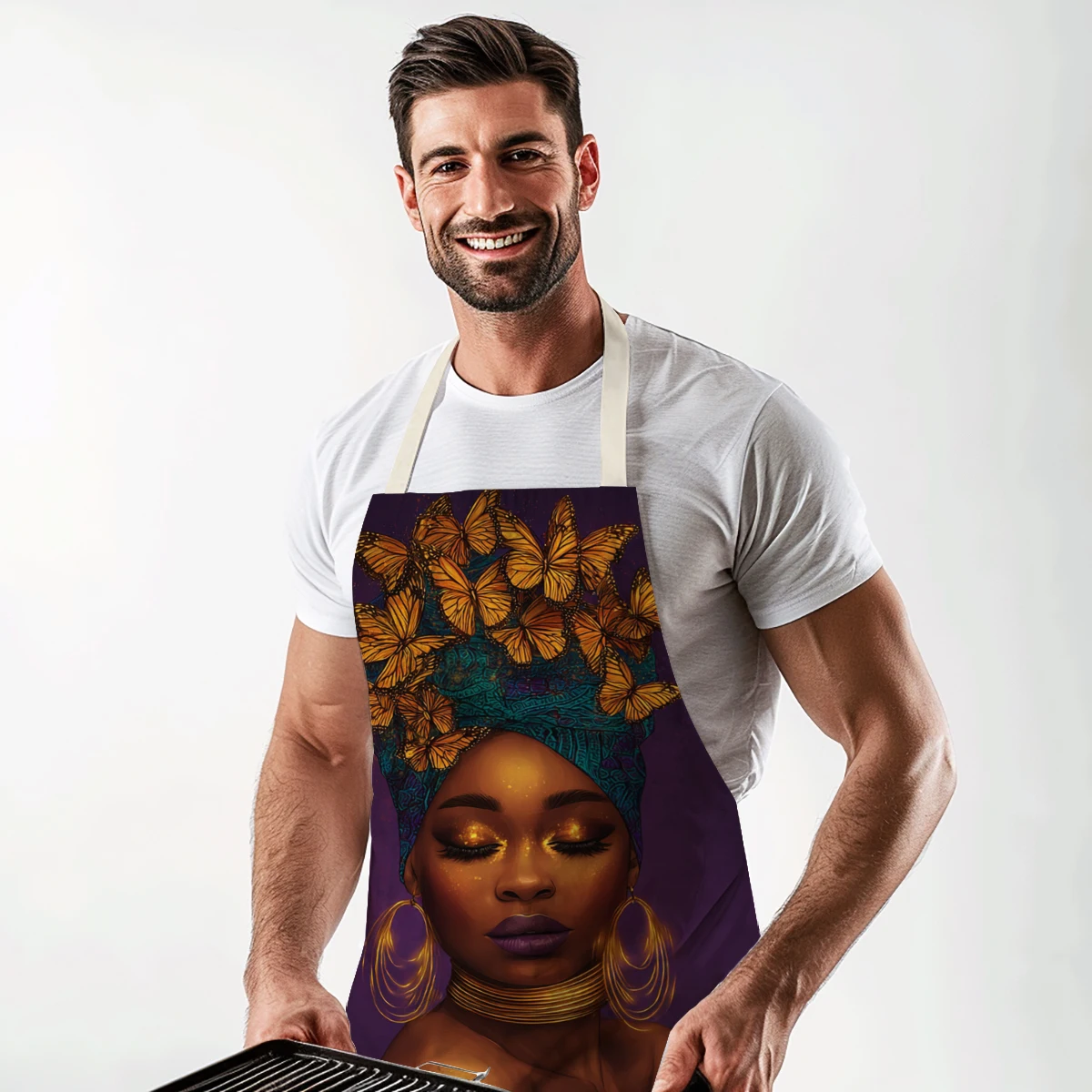 African Queen & Butterfly Pattern Polyester Apron - Stylish Cooking & Art Craft Apron for Home, Studio and Daily Use