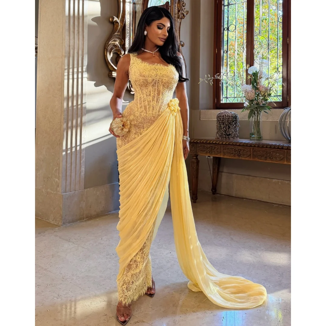 Arabic Lace Mermaid Evening Dresses Pleated Over Skirt Party Dress Bustier Corset Elegant Prom Gown Formal Vestidos Customized