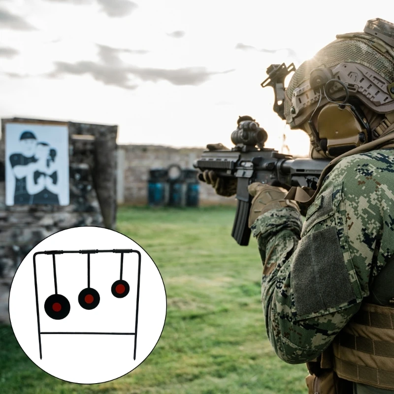 أهداف الرماية من سبائك الحديد تقف على شكل دائري بثلاثة ألواح دوارة أهداف ممارسة الرماية للتدريب على الرماية