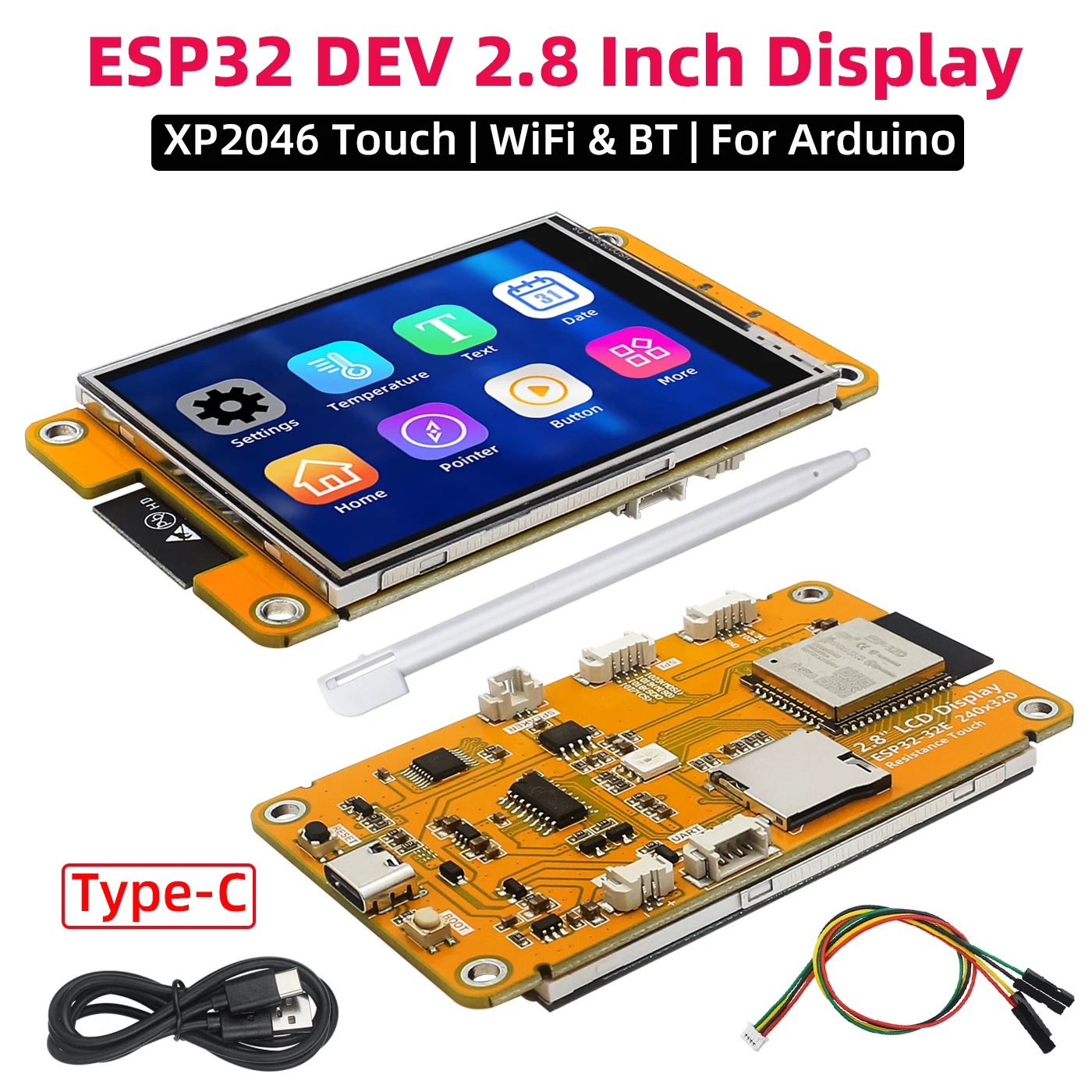 

ESP32 Development Board WiFi Bluetooth Type-C 2.8 Inch XPT2046 Touch Screen 240*320 TFT LCD Smart Display for Arduino LVGL