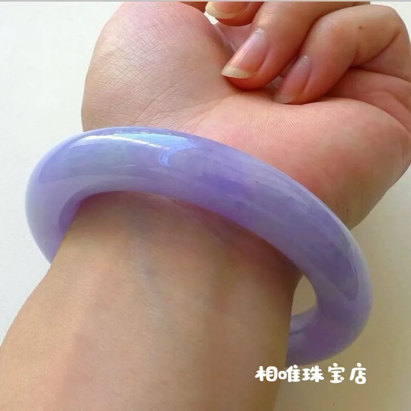 Ice Waxy Purple Spring Color Strip Imperial Consort Wide-Band Round Jade Bangle for Gifting