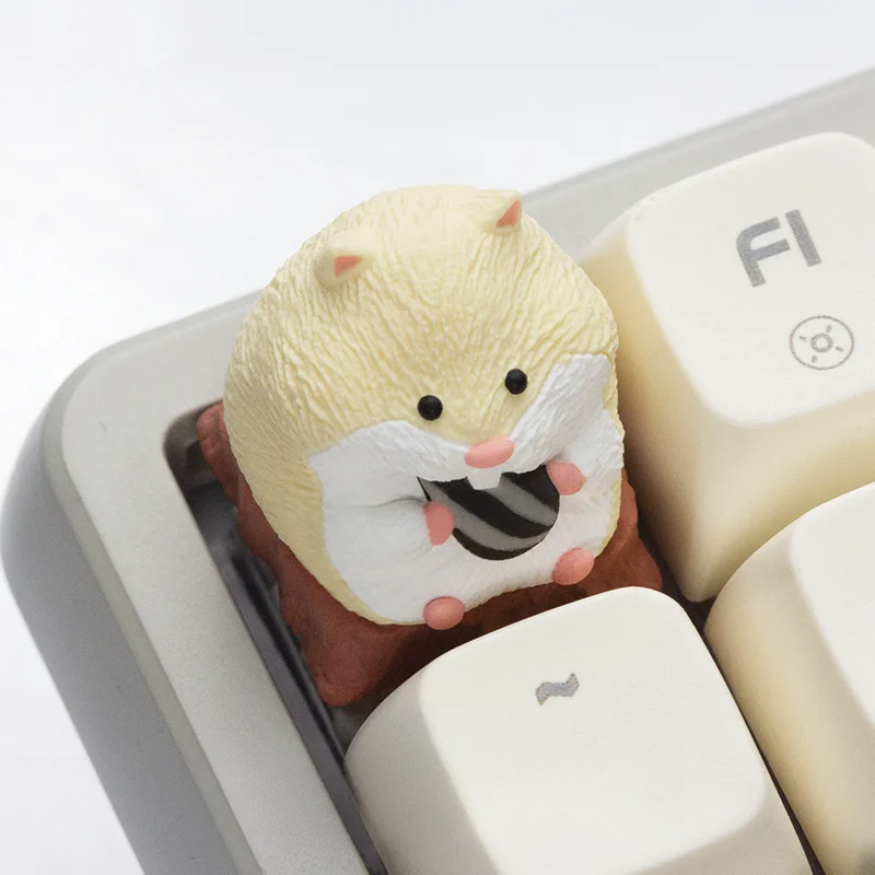 New Cartoon Series Hamster Keycaps Hamster Cracking Melon Seeds Cute Resin Art Keycaps Cross Axis Mechanical Keyboard Keycaps