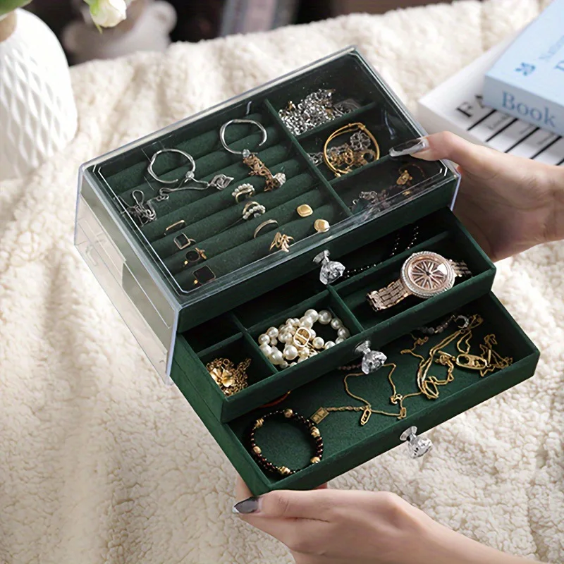

Advanced 3-layer dust-proof jewelry storage box with multiple colors, used for elegant jewelry display storage box