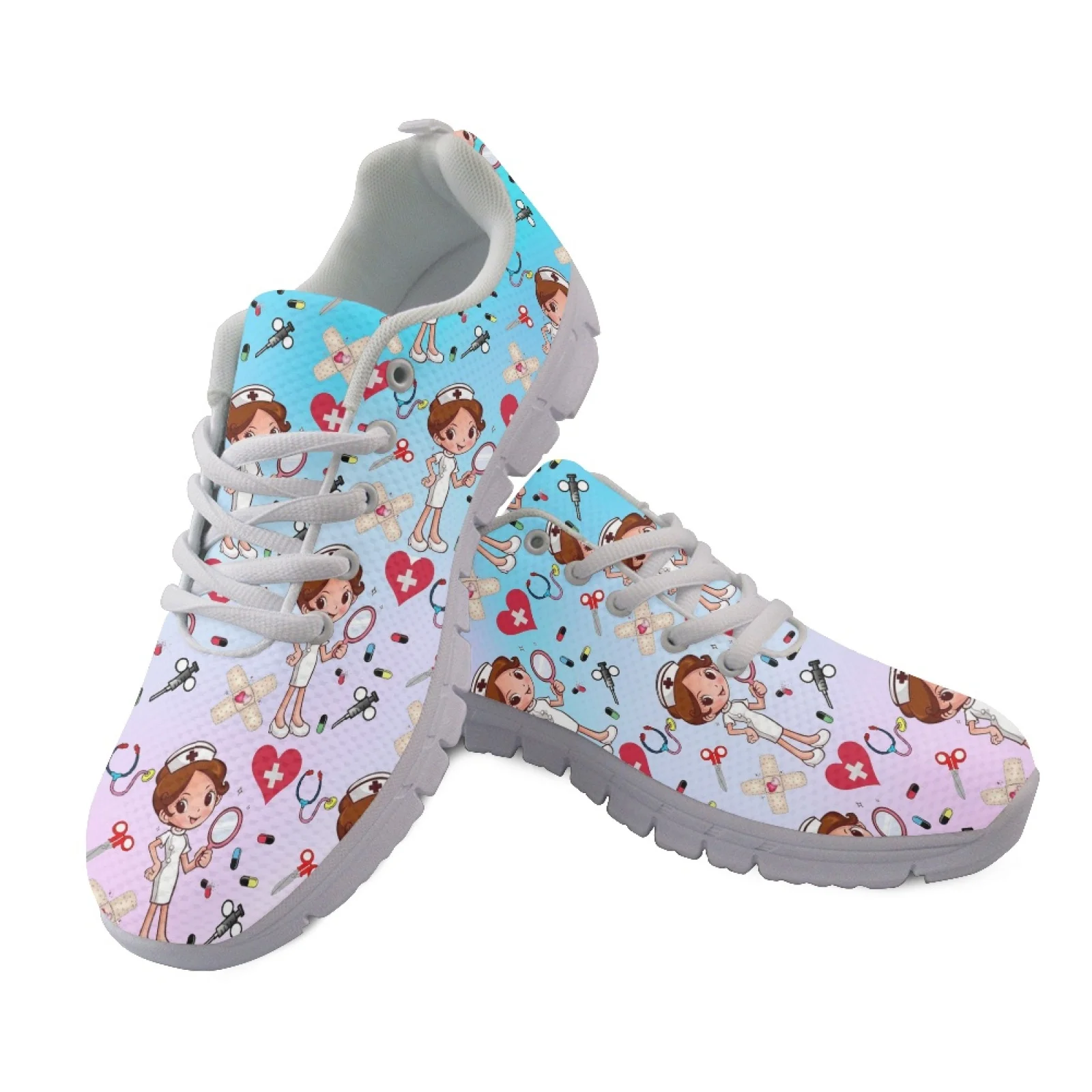 

Custom Nurse Pattern Luxury Sneakers Women Woman Flats Jogging Shoes Lace Up Waking Sneaker Breathable Cartoon Nursing Shoes