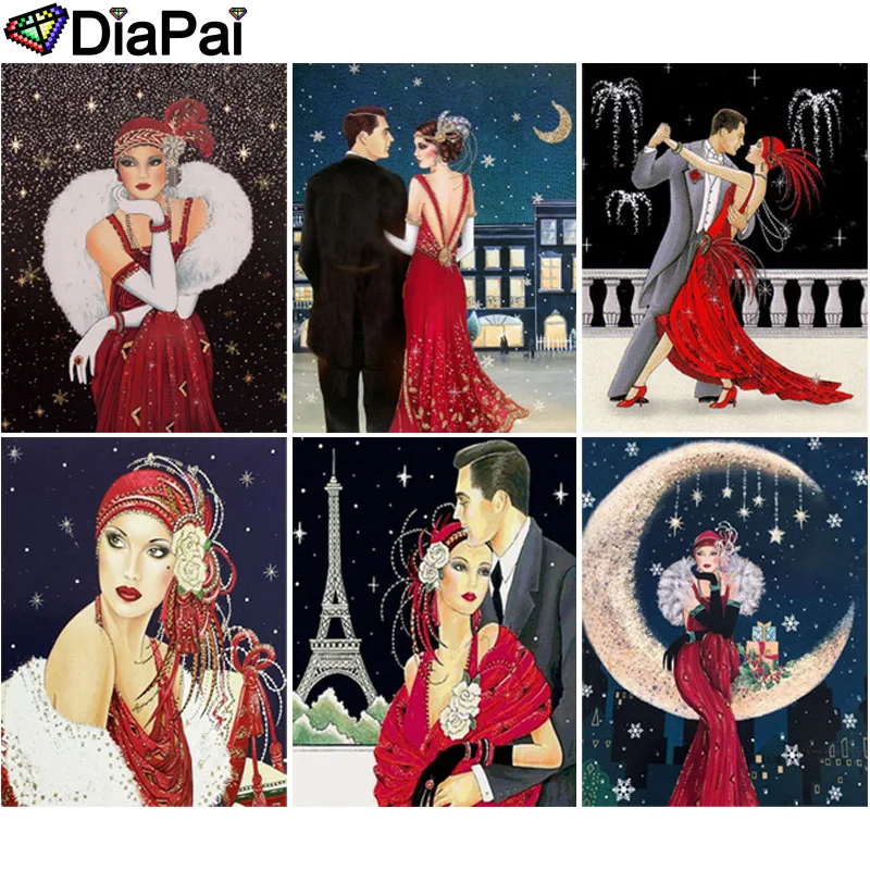 

Алмазная картина DIAPAI 5D DIY 100% полная квадратная/круглая дрель "женщина пара луна" 3D вышивка крестиком домашний декор