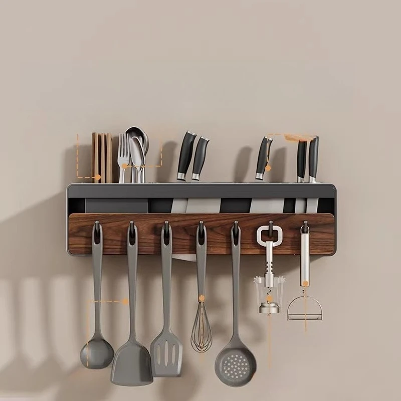 

Универсальный настенный кухонный органайзер, стеллаж для хранения с держателем для ножей, крючки для посуды - компактный инструмент для столешницы для специй