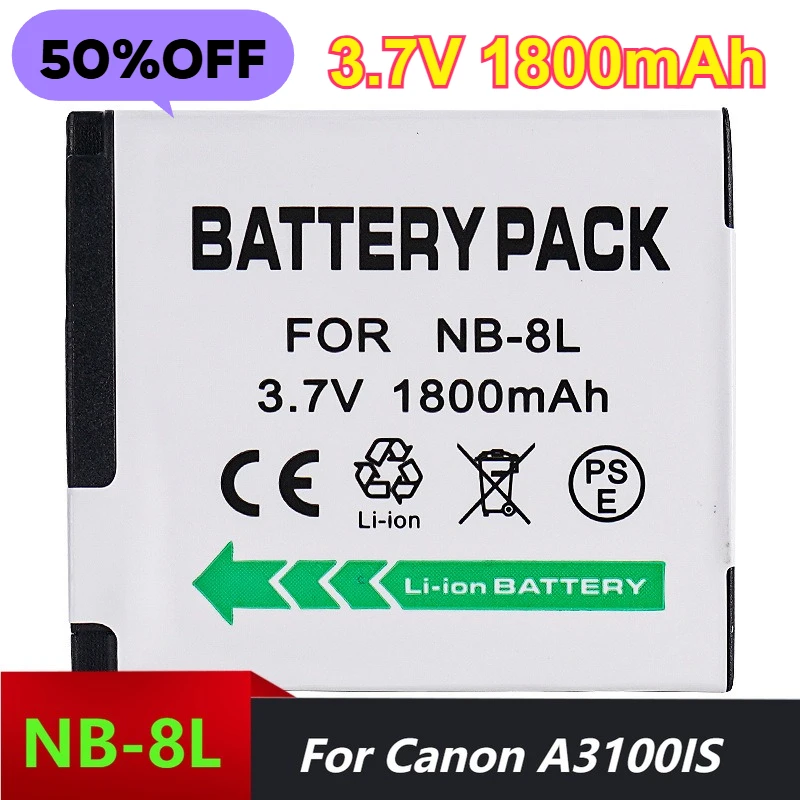 

3.7V 1800mAh NB-8L Camera Batteries for Canon A3100IS A3300 PC1589 1474 1585 1475 1590 Battery