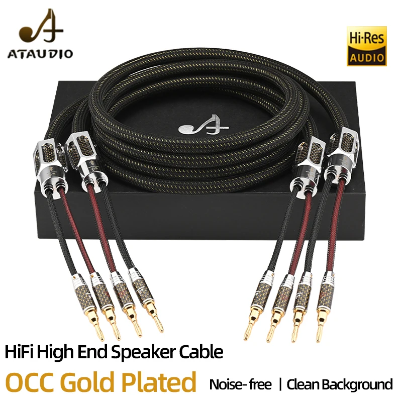 ATAUDIO OCC Gold-plated HiFi Speaker Cable with Banana Plug Cable and Free 8-piece Y Plugs Speaker Wire for Amplifier Speakers