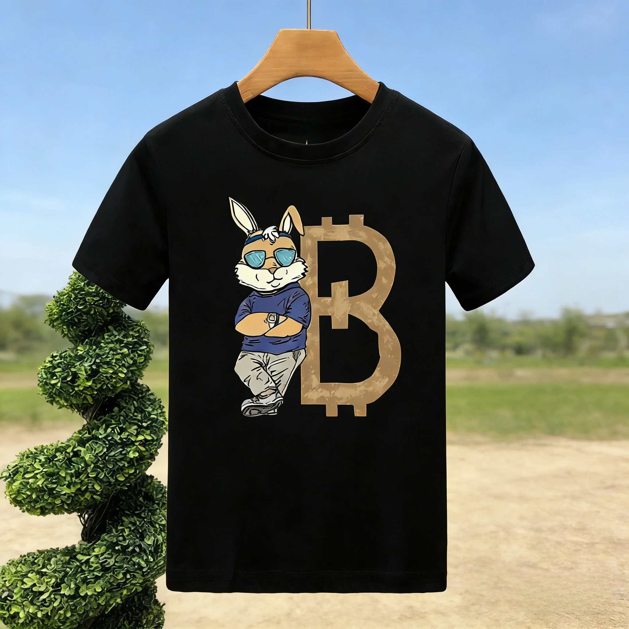 

Футболка унисекс с изысканным принтом медведя 2026, с коротким рукавом, повседневная, однотонная