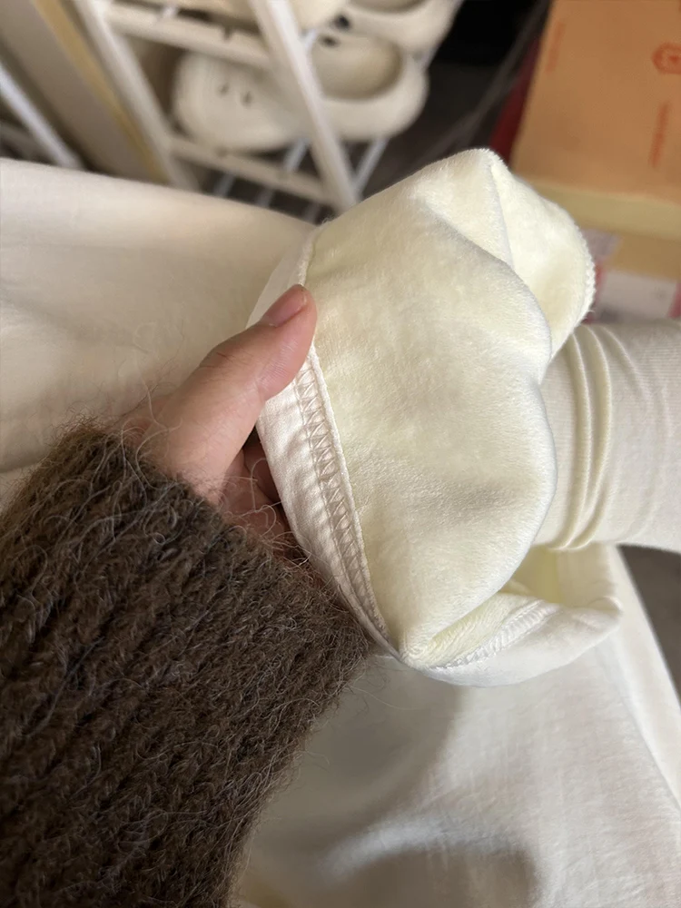 Calças Fenas de Cintura Alta com Pernas Largas Primavera Outono Inverno Novas Soltas e Casuais com Forro de Fce Textur...