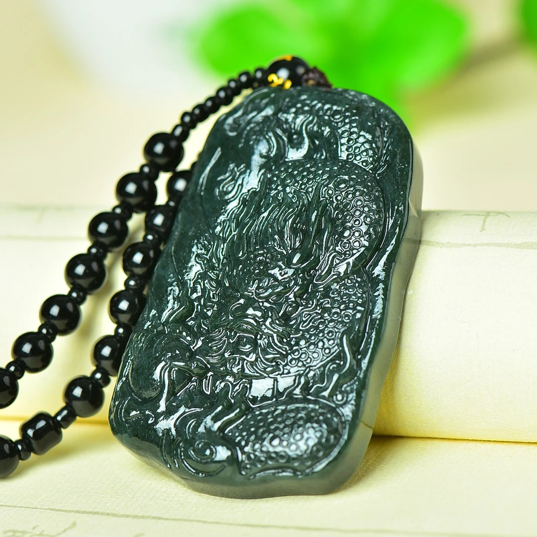 

Natural Nephrite Green Jade Dragon Charm Sweater Chain Men Women Genuine Chinese Hetian Jade Zodiac Dragon Pendant Necklaces