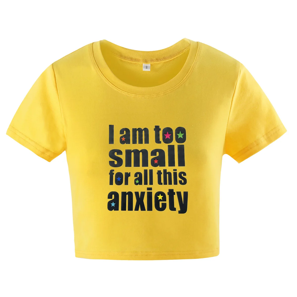 Summer Women T-shirt Letter I Am Too Small for All This Anxiety White Black Red Yellow Y2k Clothes Crop Top Tees