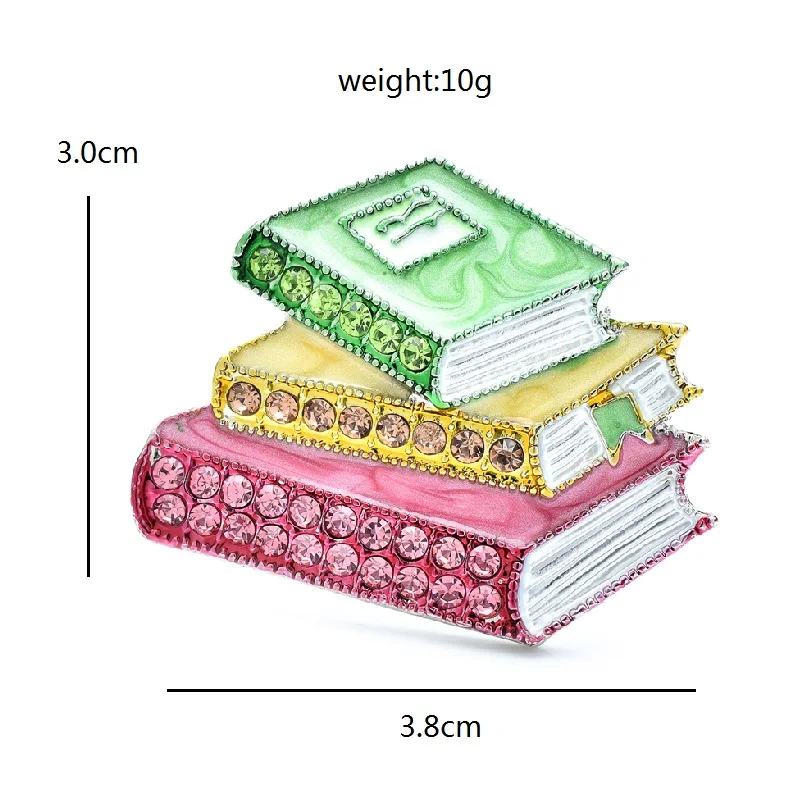 Wuli&baby Enamel Books Brooches For Women Rhinestone 3-book Stationary Beautiful Party Casual Brooch Pins Gifts