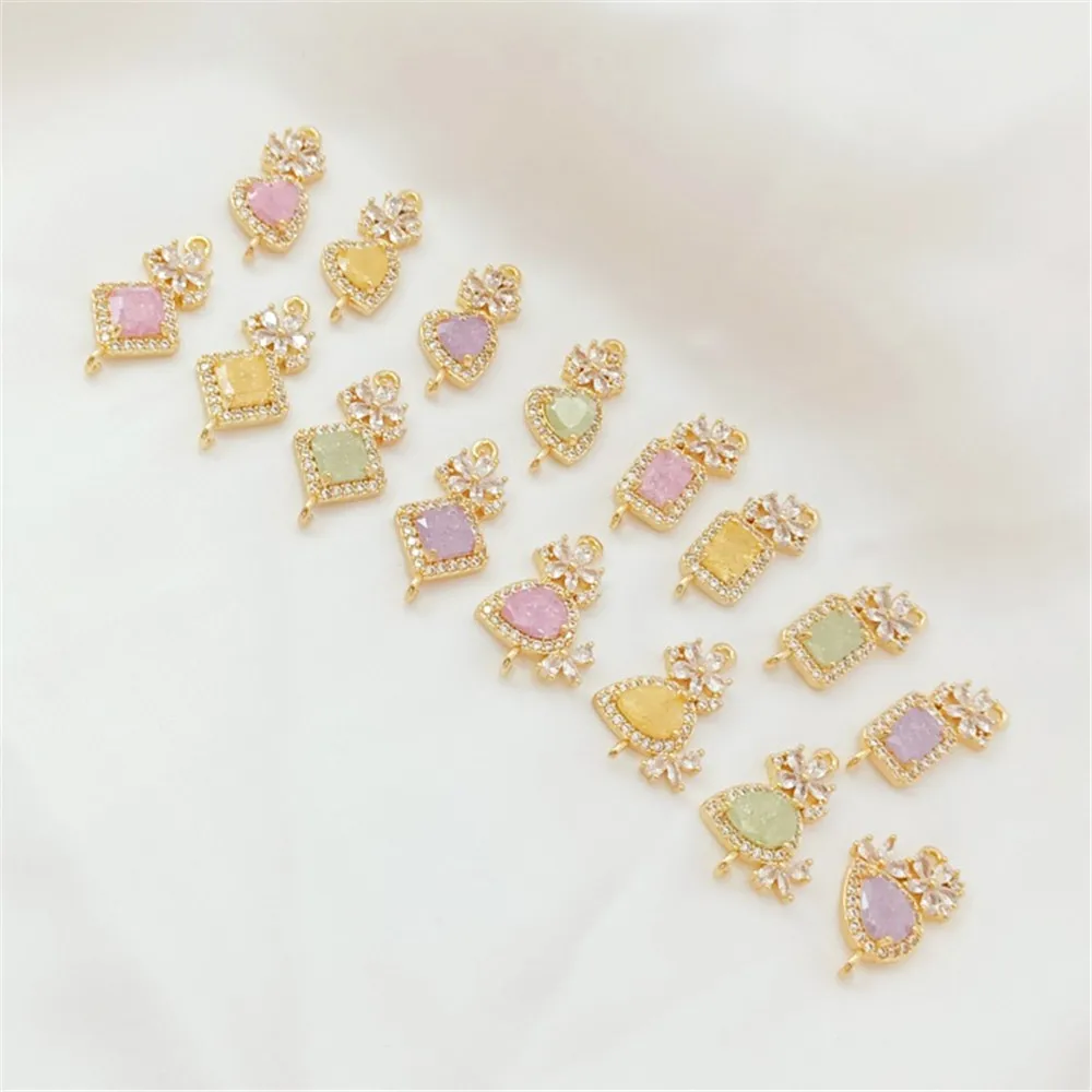 

14K Gold-plated Zirconium Ice Flower Water Drop Square Heart-shaped Five-leaf Flower Pendant Handcrafted DIY Bracelet Accessory