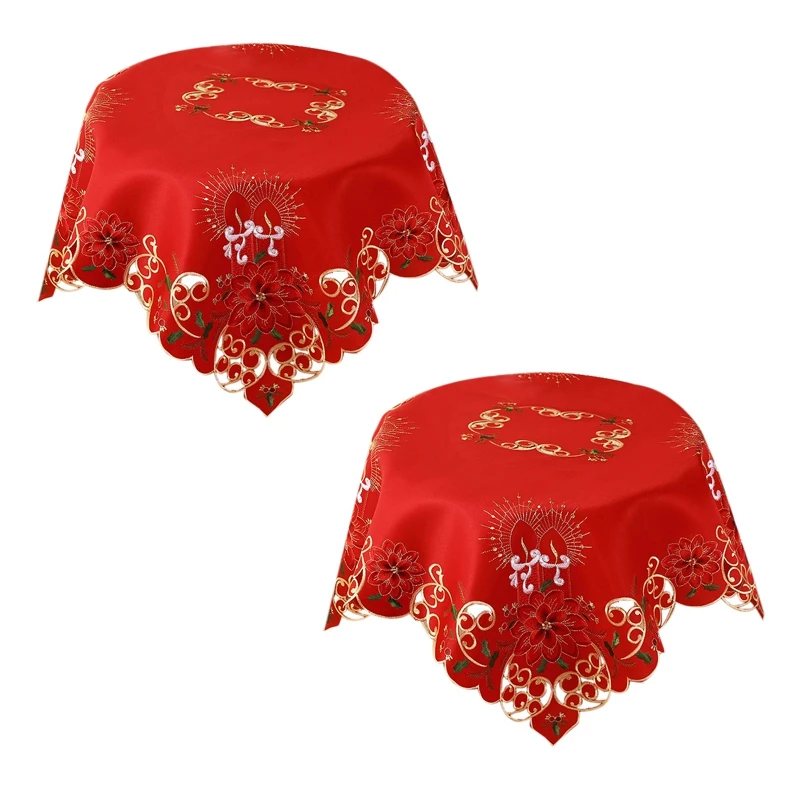 2X Christmas Embroidered Table Cloth,Hollow-Out Round Tablecloth,33 Inch CNIM Hot