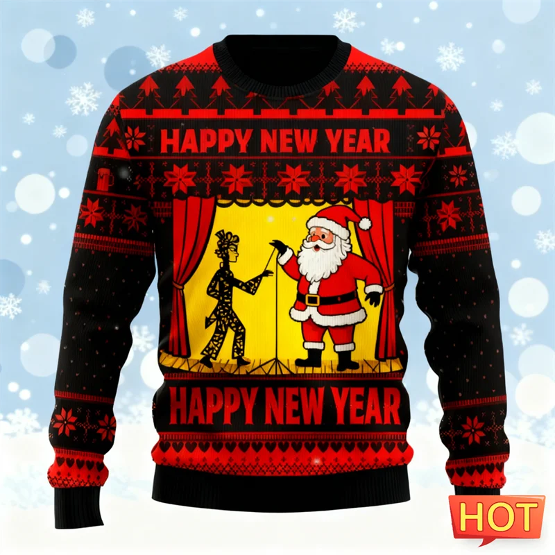 

Fashion Santa Claus Graphic Ugly Christmas Sweater For Men Trendy Streetwear 3D Printed Sweatshirts Loose Breathable Pullovers