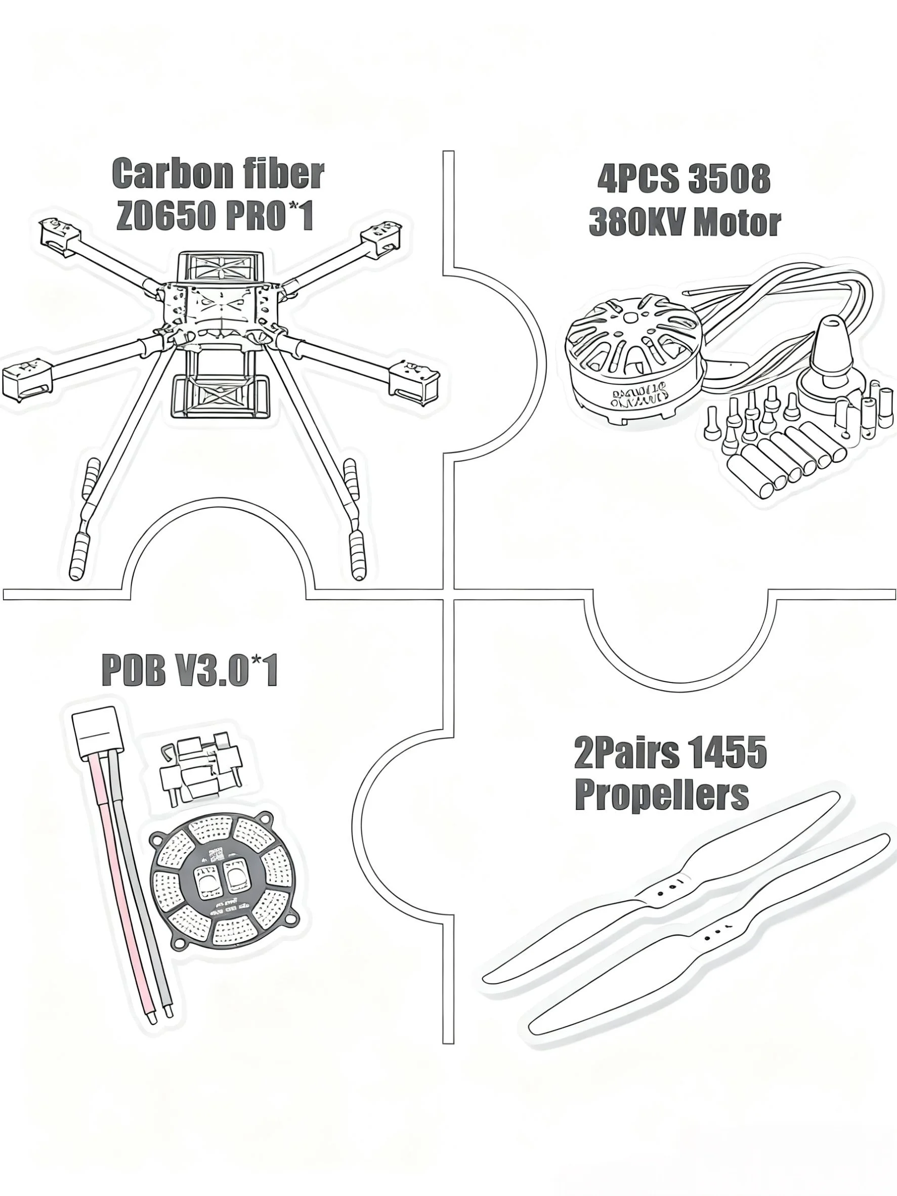 

FPV ZD650 PRO 650mm Ardupilot Pixhawk Carbon fiber Quadcopter Frame FPV Quad with Carbon Fiber Landing Skid Motor ESC 40A