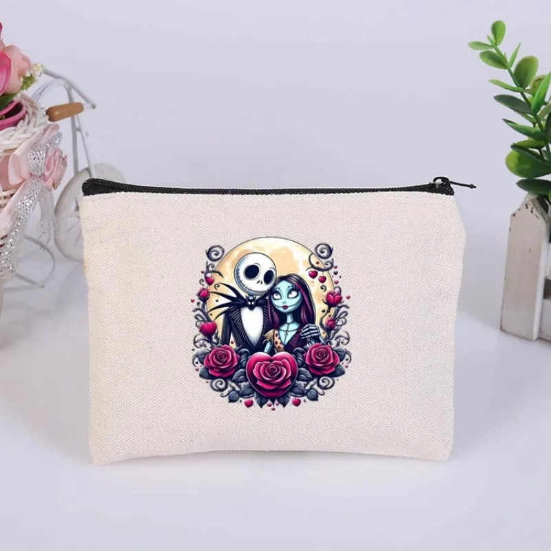 Disney The Nightmare Before Christmas Jack Sally New Women Cosmetic Bag Toiletry Makeup Female Bags School Pencil Case Girl Gift