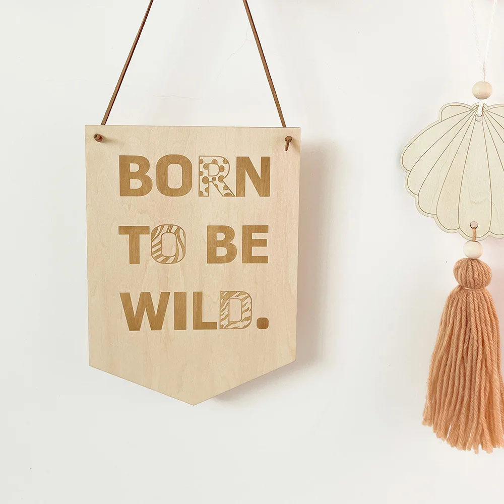 Born to Be Wild Wooden Letter Board Sign, Positive Slogan Hanging Banner for Baby Nursery, Kids' Room Wall Decor