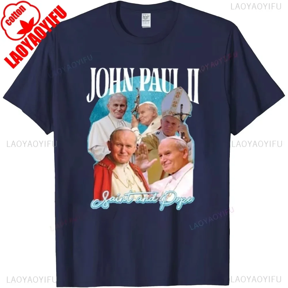 Papst Johannes Paul II Damen Herren T-Shirt Katholischer Heiliger Grafik Retro Christliches Hemd Religiöses Glaube-basiertes Geschenk Vatikan Papstbekleidung