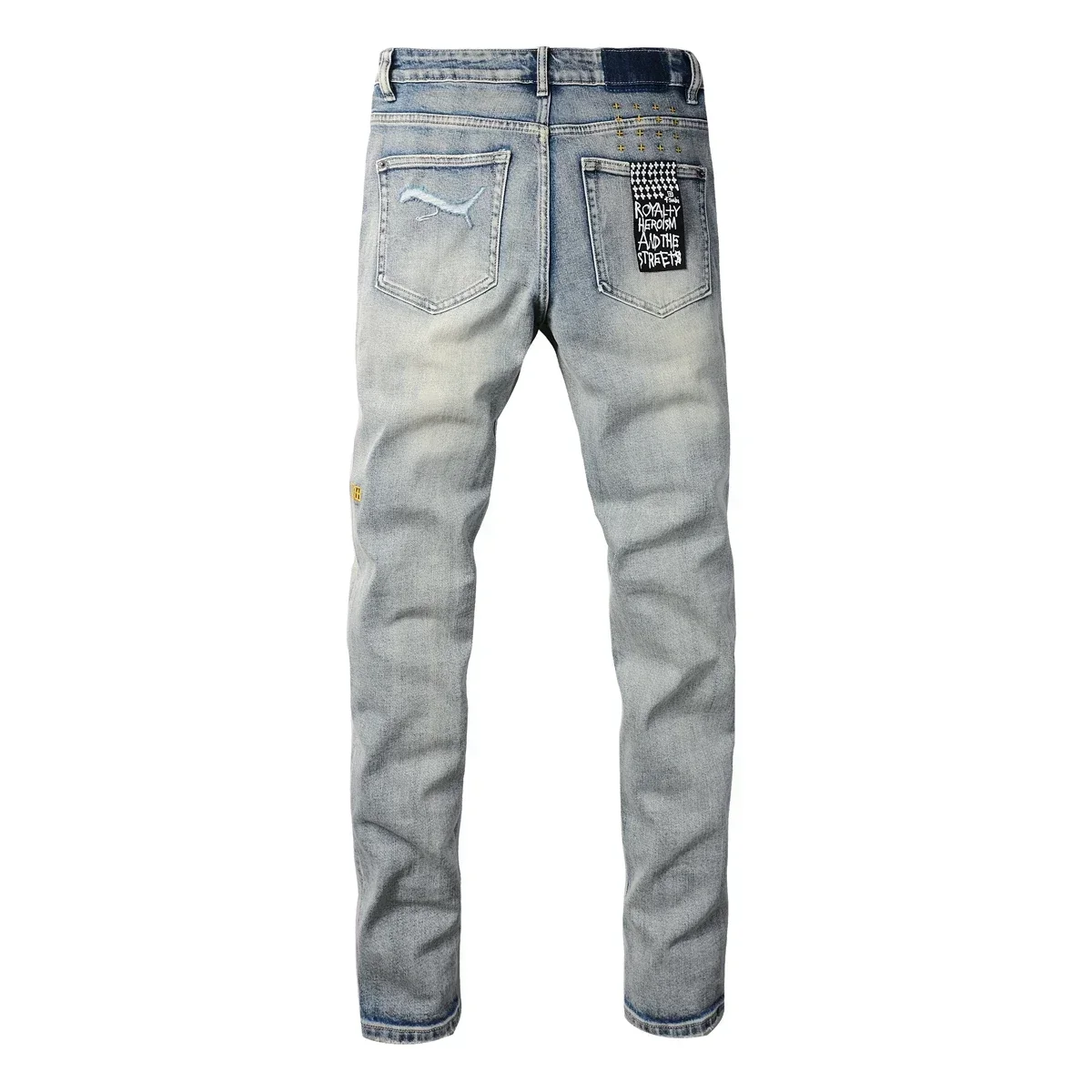 Nuevos pantalones vaqueros cruzados KSUBI para hombre, pantalones vaqueros ajustados elásticos de tiro bajo con agujeros de pintura American High Street, pantalones plisados rasgados