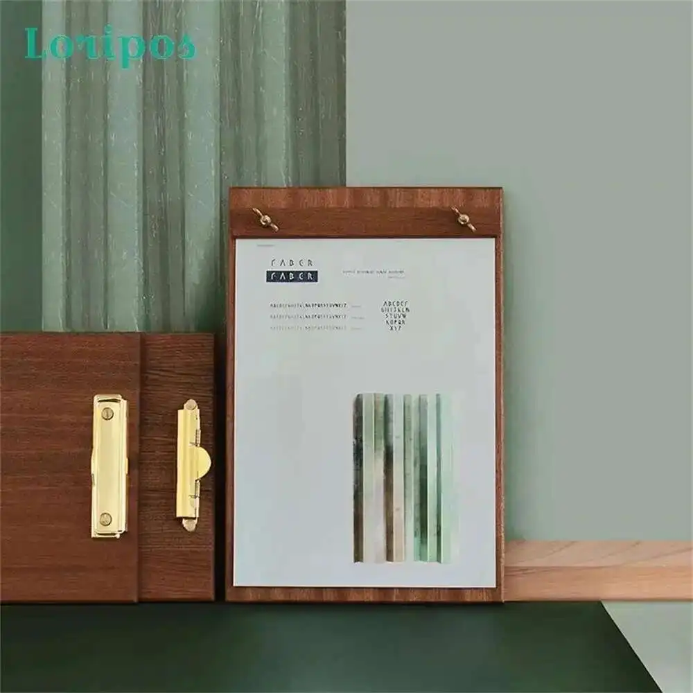 Brass Solid Wood Shop Display Menu Clip File Holder Desktop Cushion Panel Wall Mount Bill Clip Hanger Board Menu Display Rack