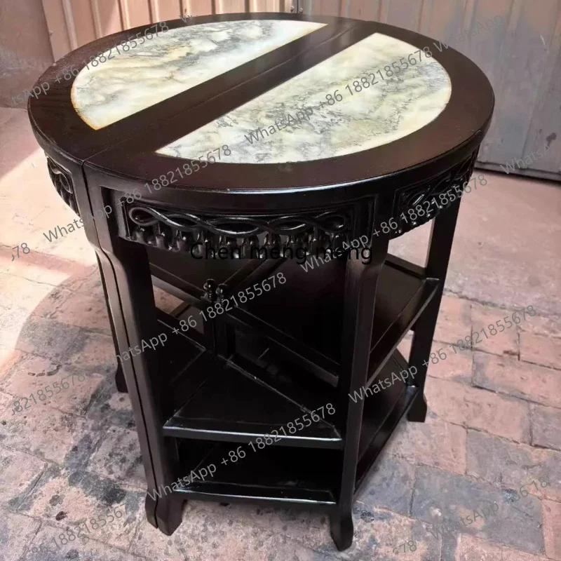 

Antique furniture wood carving flower few old Chinese mahogany furniture round table black sandalwood R