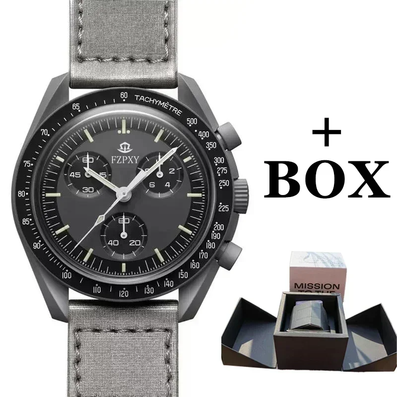 With Box New Men's Moon Mercury 6-Hand Chronograph Quartz Watch - Space Celestial Design Hot Selling