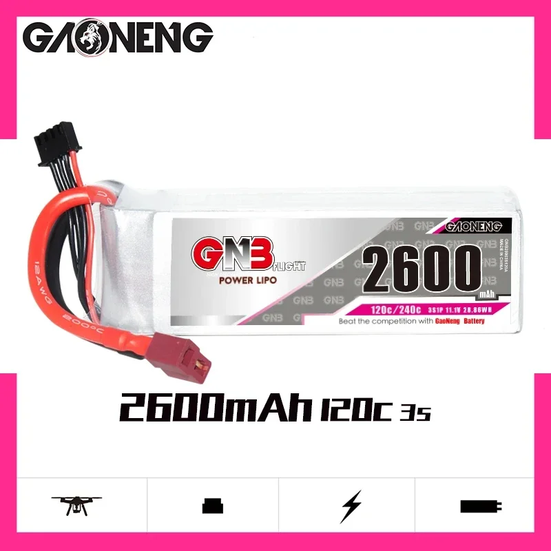 GAONENG GNB 브러시리스 드론 RC 비행기용 LiPo 배터리, 글라이더 3D 비행기 공원 플라이어, XT60 T 플러그, 2600mAh, 2S, 3S, 120C, 180mm ~ 330mm