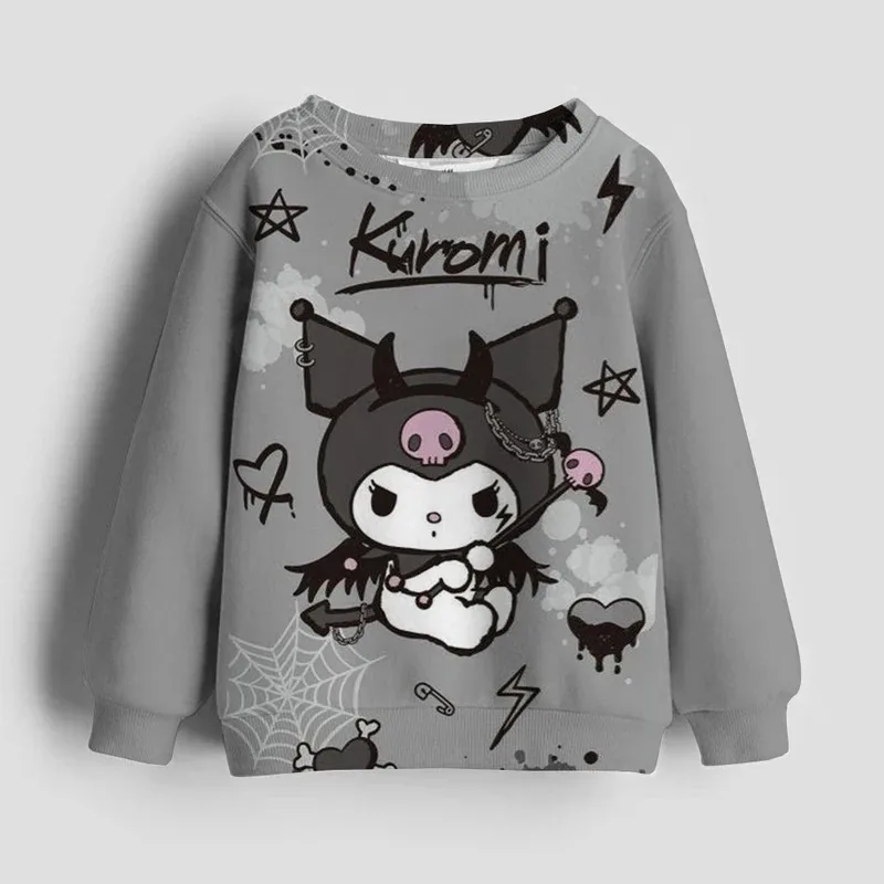 

2025 Childrens Girls Hello Kitty Kuromi print Hoodie Pure Cotton Cartoon Round Neck Kids Girls Base Top Toddler Girls Pullovers