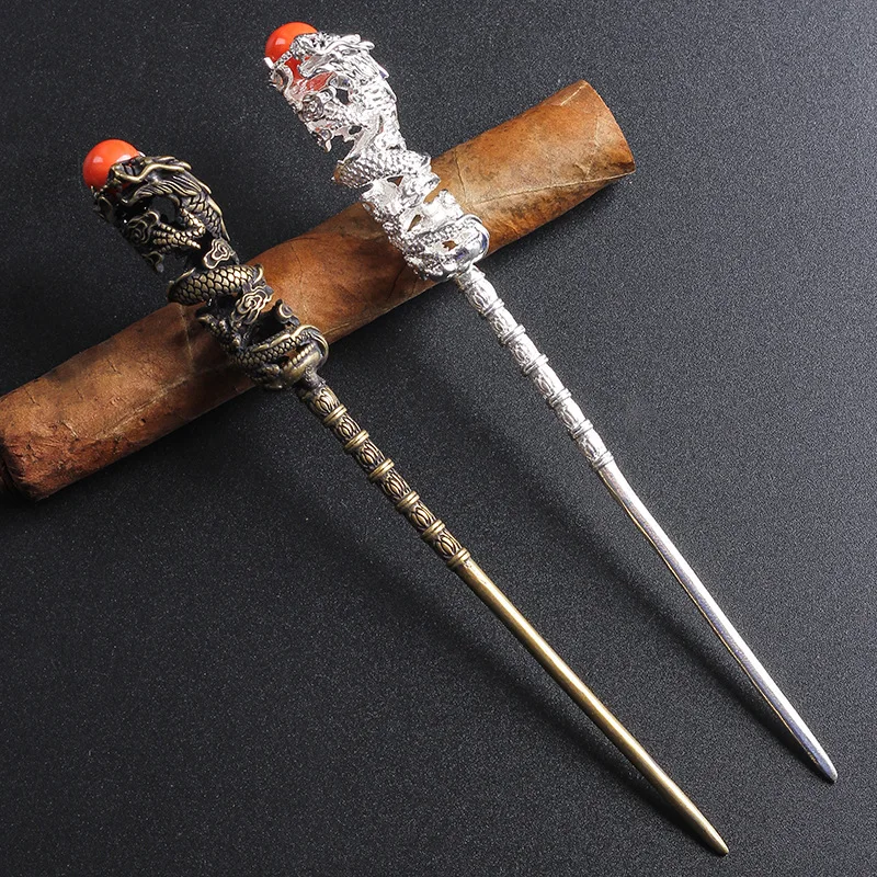 Dragon Design Brass Cigar pass needle cigar Punch smoker portable dredge loose cigarette needle drilled Bronze /Silver